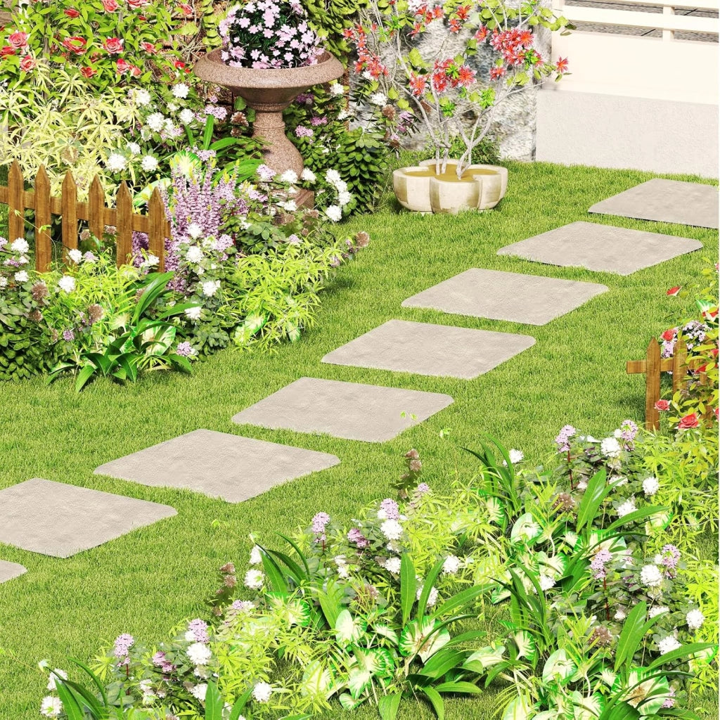 Pedane giardino, 8 pezzi, per marciapiedi, 39,5 x 39,5 cm, lastre in pietra, in plastica, lastre di cemento per aiuole con 32