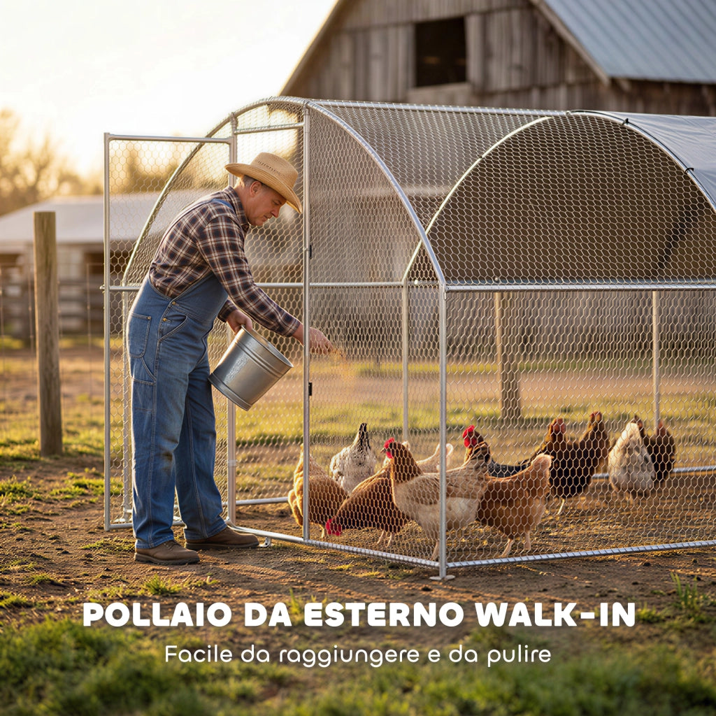 Pollaio per Galline da Giardino ¨C zephmum ¨C Acciaio Zincato Argento 2.8x3.4x1.9 m