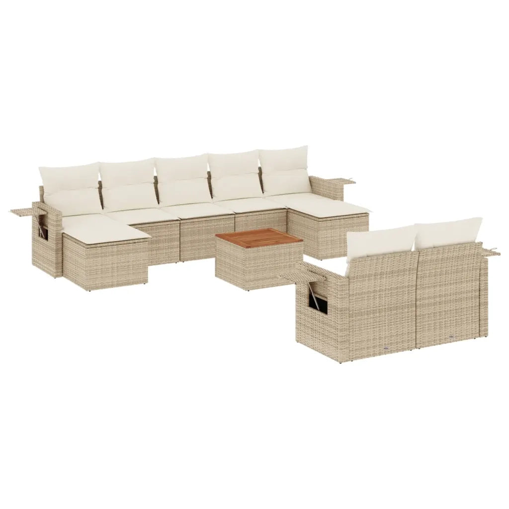 Set Divano da Giardino 10 pz con Cuscini Beige in Polyrattan 3257108