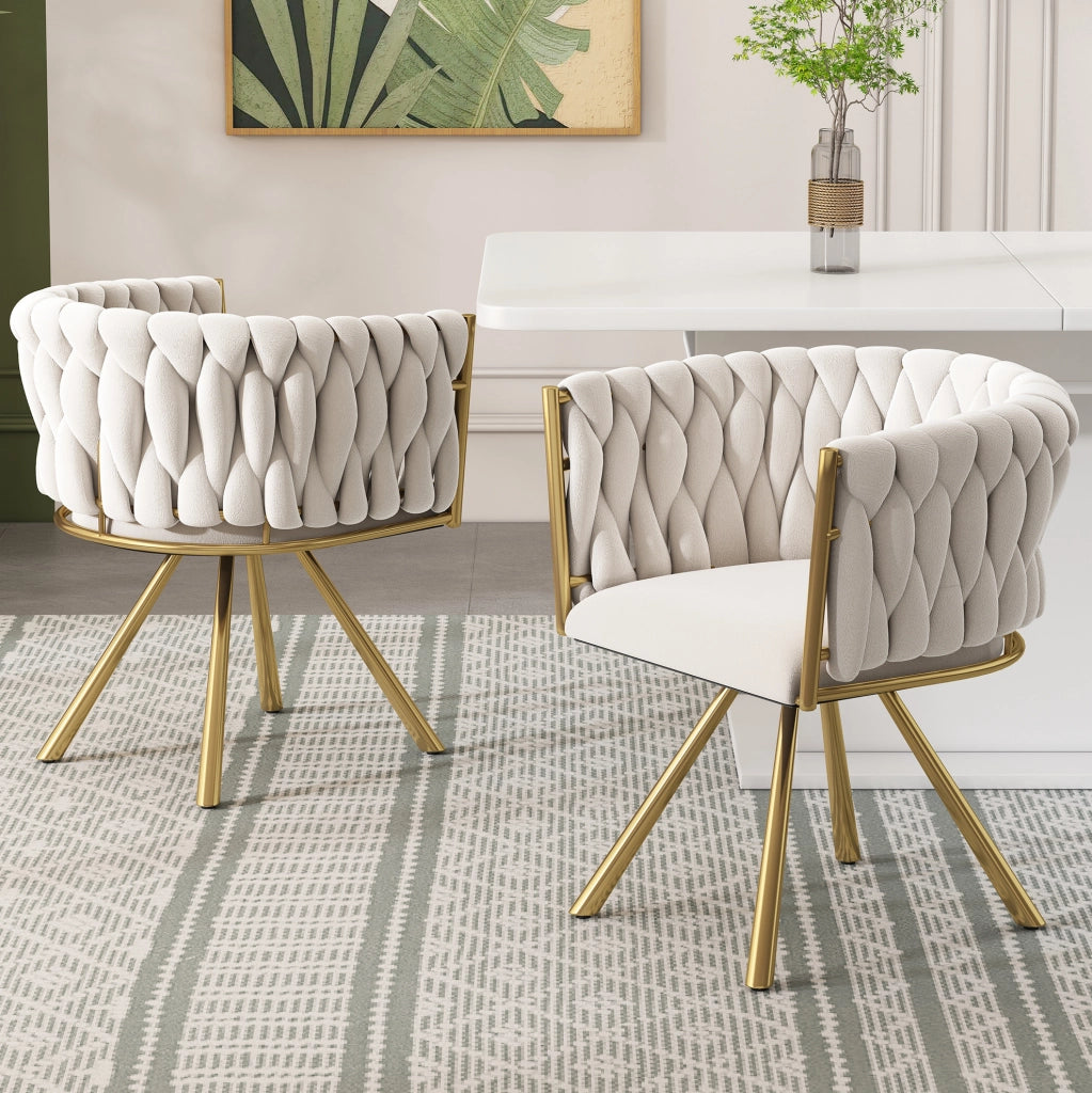 Set di 2 sedie da pranzo girevoli a 360¡ã con rivestimento in velluto beige e struttura dorata