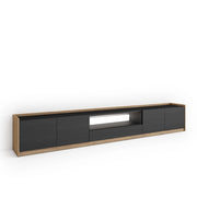 Mobile TV Soggiorno, 310x50x37 cm, Per TV fino a 80", LED, Nero e rovere
