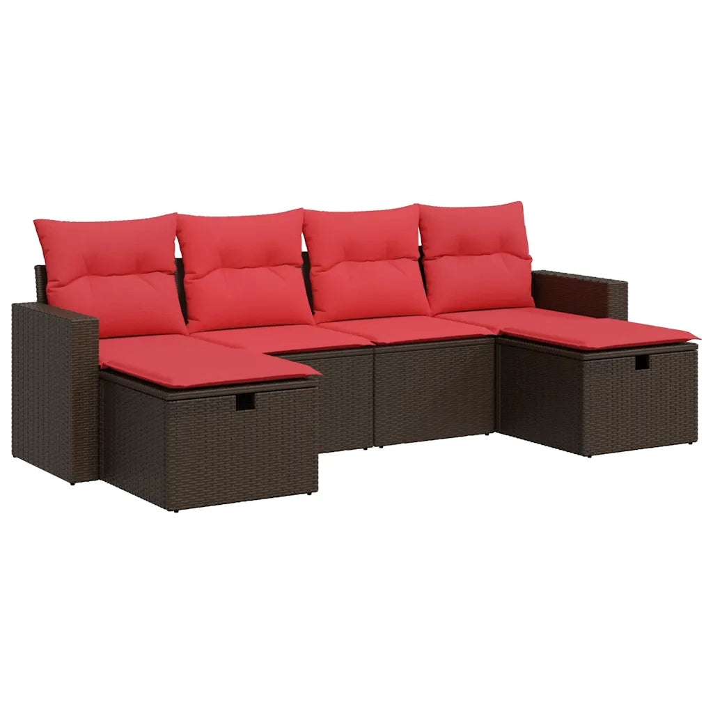 Set Divano da Giardino 6 pz con Cuscini Marrone in Polyrattan 3325430