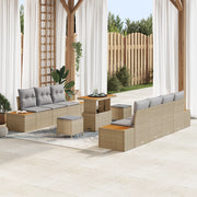 Set Divano da Giardino  con Cuscini da 10 Pezzi Beige in Polyrattan Acacia