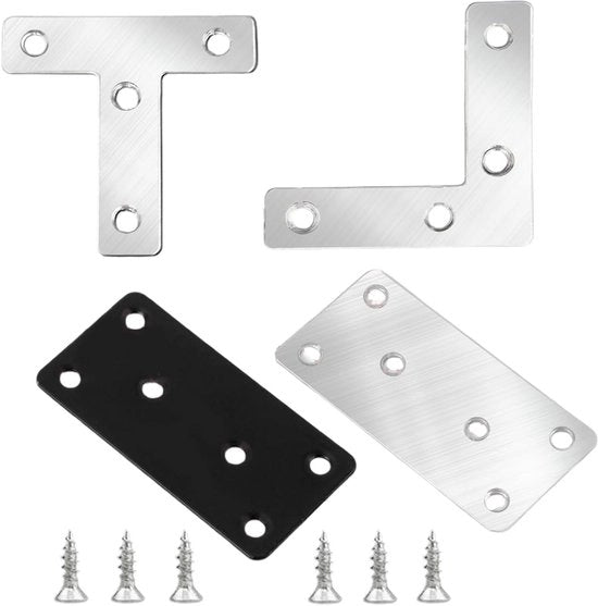 Connettore a T in acciaio inossidabile 80 × 40 × 2 mm - Placa metallica a T - Angolo a 90 gradi - Placa metallica forata - Piastre di connessione - Connettore ligneo - Angolo piatto - 4 pezzi