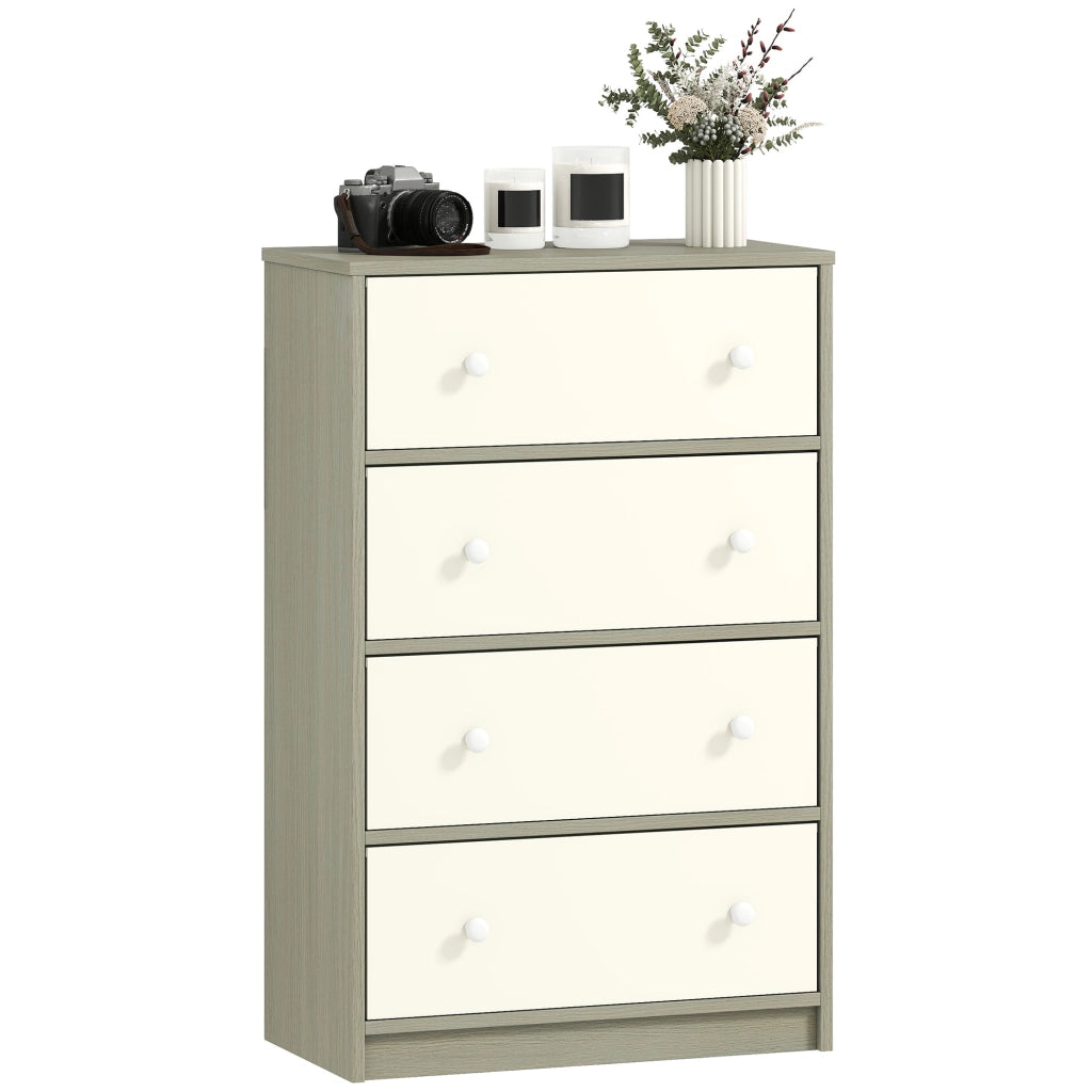 Cassettiera con 4 Cassetti in Tessuto 58x30x91 cm con Maniglie Doppie Struttura in MDF Bianco e Grigio