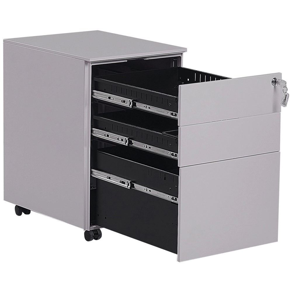 Mobiletto Ufficio Grigio Acciaio con Ruote 3 Cassetti Chiusura a Chiave Design Industriale