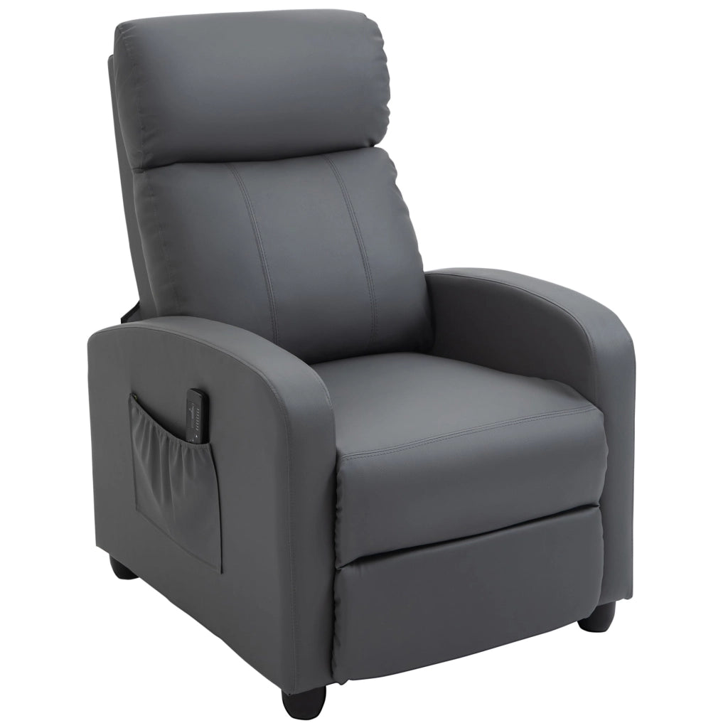Poltrona Relax Massaggiante 68x88x98 cm con Telecomando in Similpelle Grigio