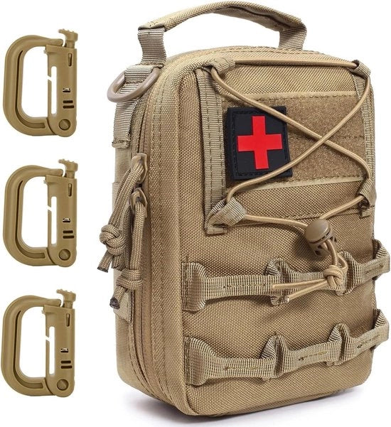 Borsa tattica per emergenze esterne con sistema di molletta e 3 ganci (color kaki)