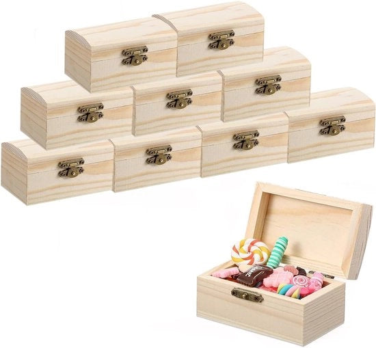 Cassetto Mini in Legno - 10 Pezzi - Scatola in Legno - Carattere Vintage - Chiusure in Acciaio Inossidabile - Conservazione Sicura - Contenitore di Archiviazione