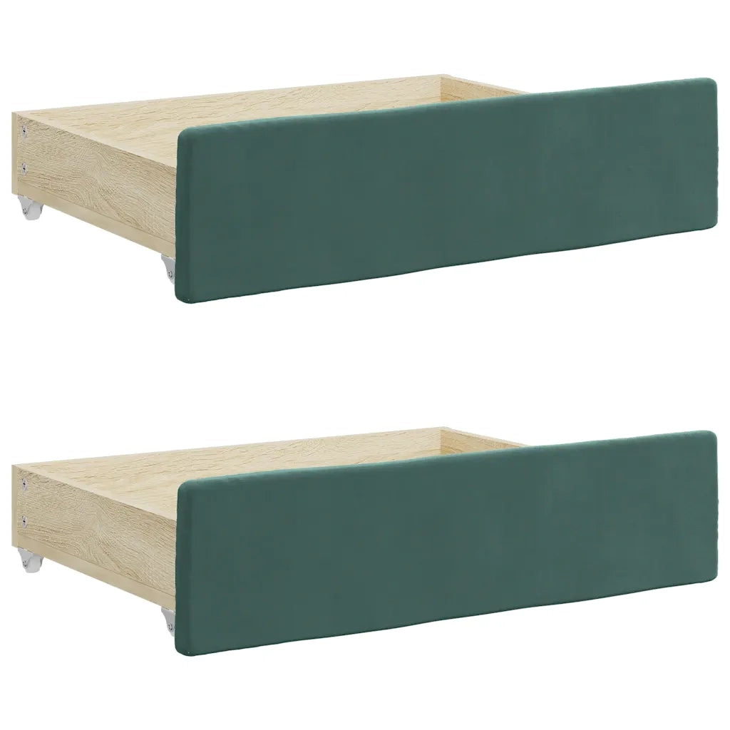 Cassetti da Letto 2 pz Verde Scuro Legno Multistrato e Velluto CFW5355132