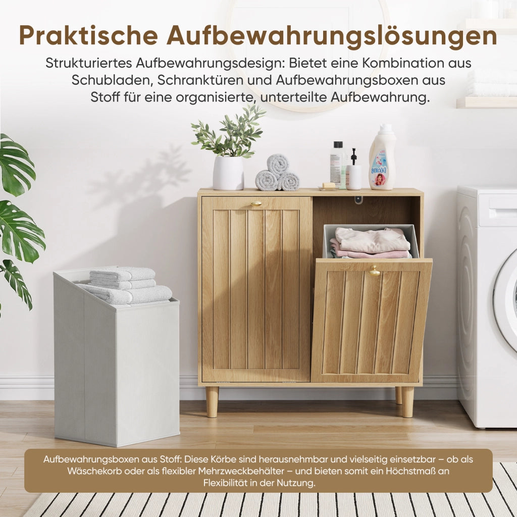 MOBILE PORTABIANCHERIA Inclinato 69,5x39x70,5 cm Rovere con 2 cestini rimovibili