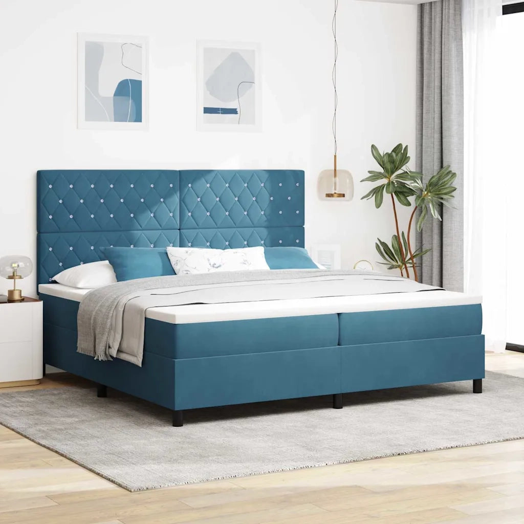 Letto a Sorgente LED Blu Scuro 200 x 200 cm Velluto 3343272