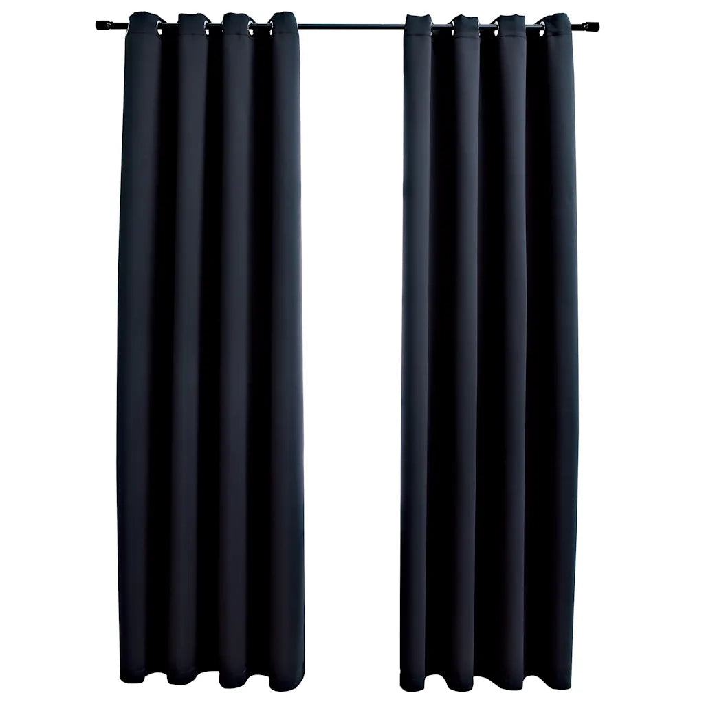 Tende Oscuranti con Anelli in Metallo 2 pz Nere 140x175 cm 134410
