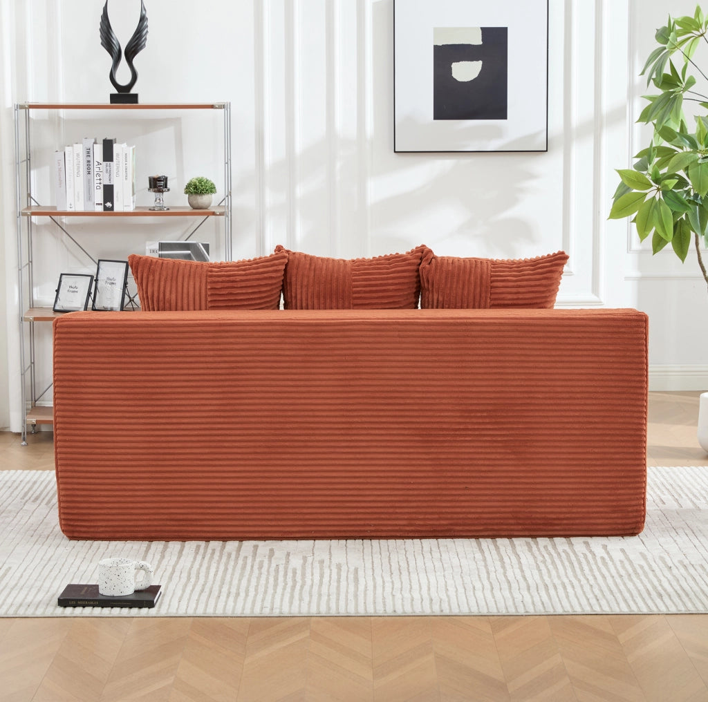 Divano modulare a pavimento 2 posti 172x87x64 cm in velluto a coste arancione