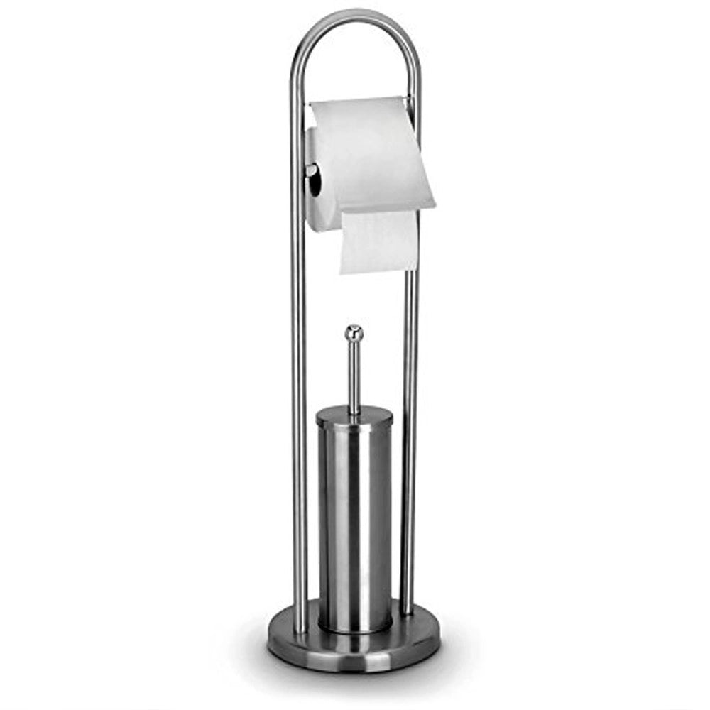Trade Shop - Portarotolo Con Scopino E Porta Scopino In Acciaio Accessori Bagno Wc 76 Cm -
