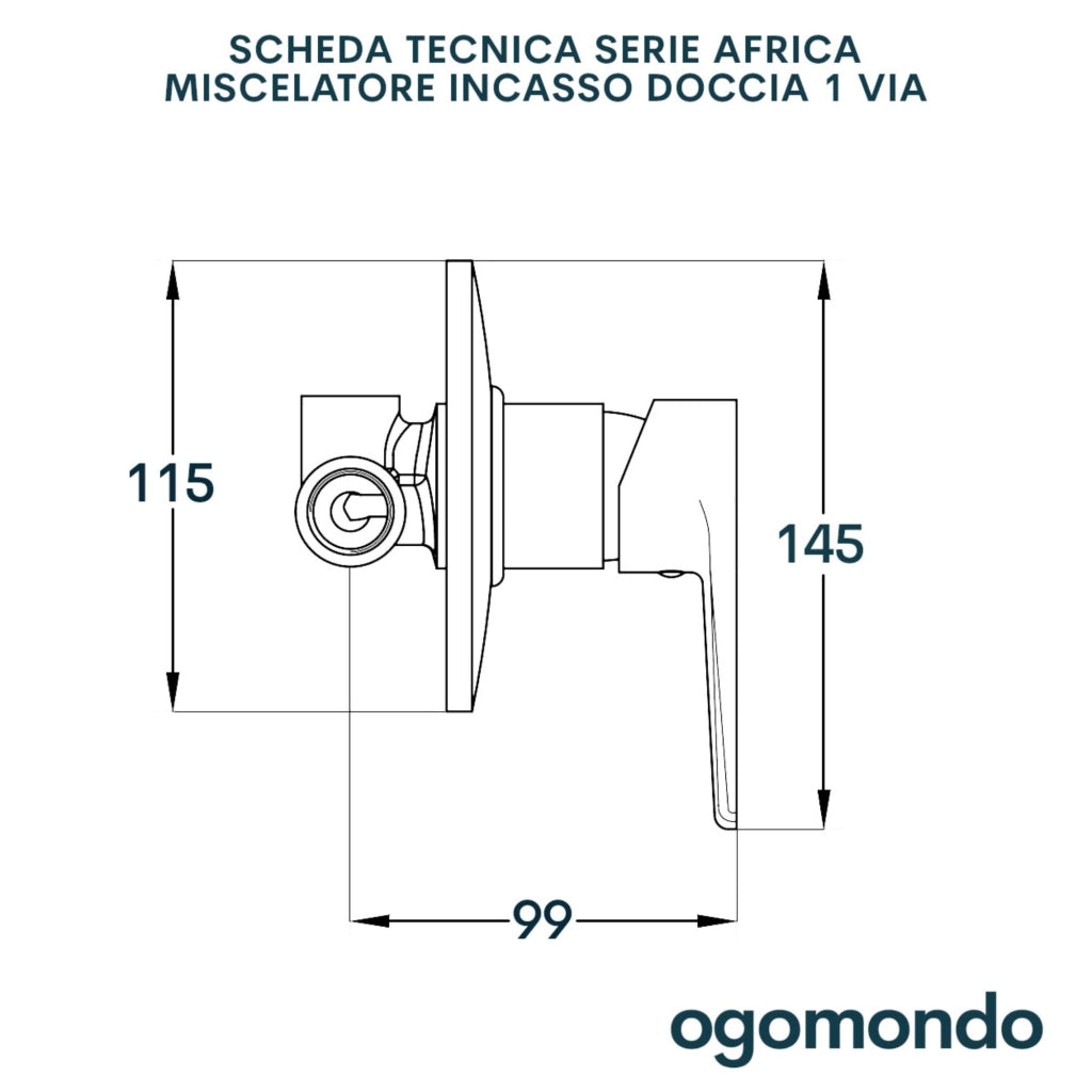Miscelatore doccia da parete africa ad incasso ottone colore nero opaco bagno *** confezione 1