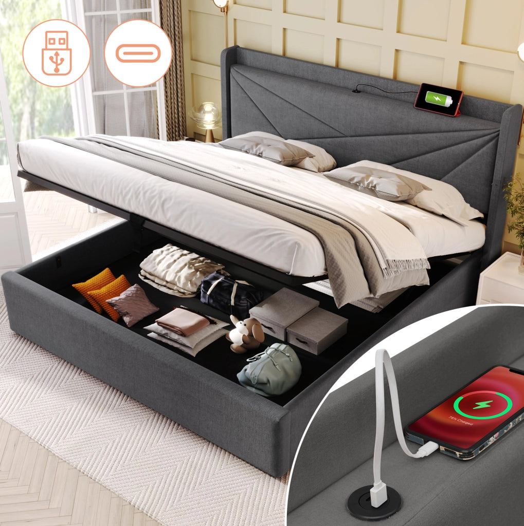 Letto matrimoniale contenitore 160x200 cm con USB e USB-C