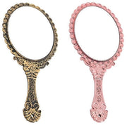 Specchio da trucco retro a forma di ovaletto in bronzo e rosa dorato, 2 pezzi