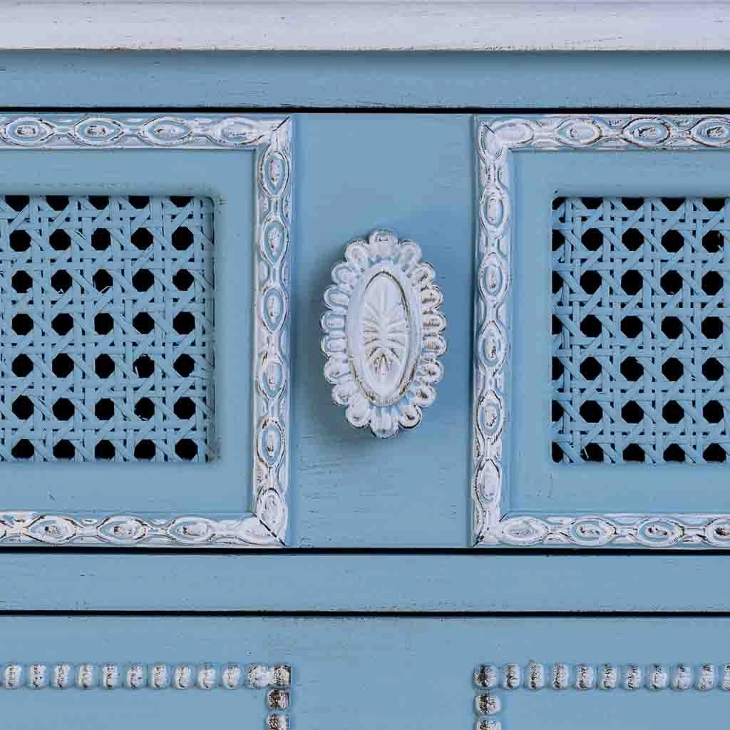 Comodino in legno laccato blu 46x32x52h cm