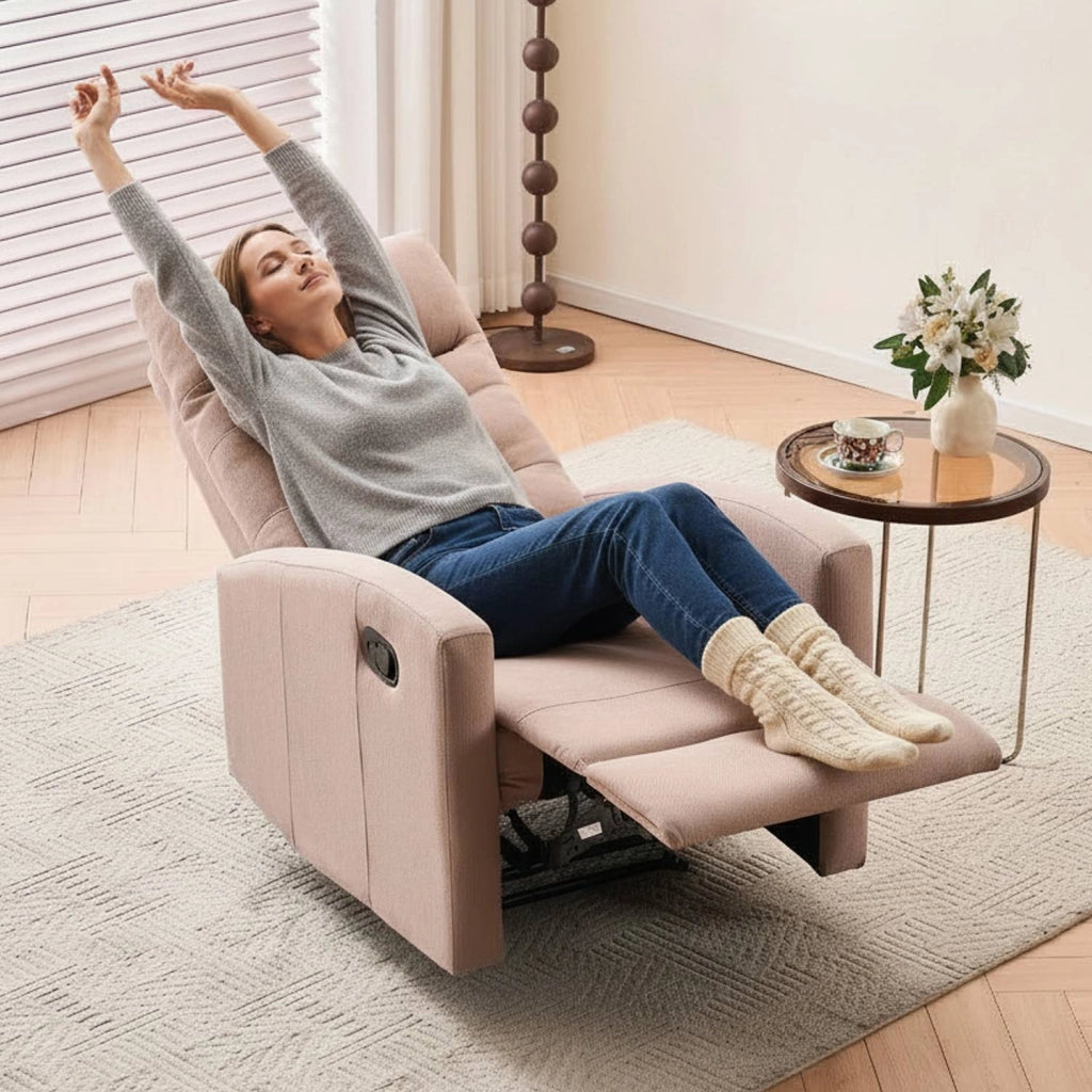 Marvin Poltrona Relax Reclinabile Manuale con Poggiapiedi Solena, Schienale Regolabile Seduta Ergonomica in Tess Tortora