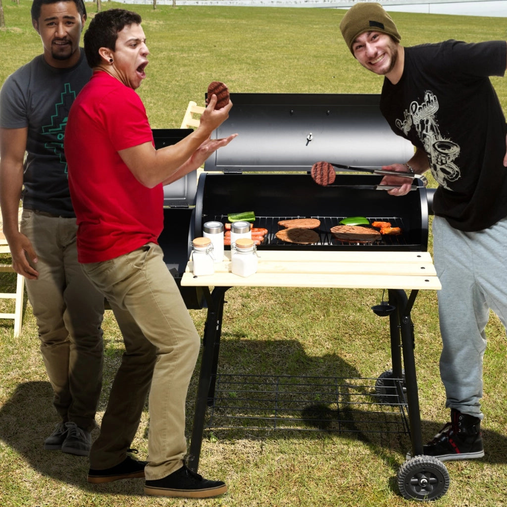 Barbecue a carbone con fumatore a offset, Cuoco per carne da barbecue con cassetto per fuoco laterale 115x65x108cm-Accessori per barbecue