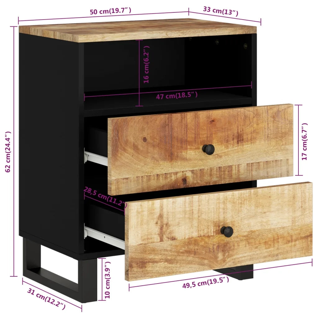 Comodino 50x33x62cm Legno Massello di Mango e Legno Multistrato 350664