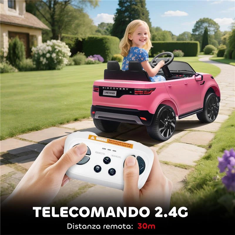MACCHINA ELETTRICA PER BAMBINI LICENZA LAND ROVER CON FARI LED, CLACSON E TELECOMANDO, 105X68.5X58 CM, ROSA