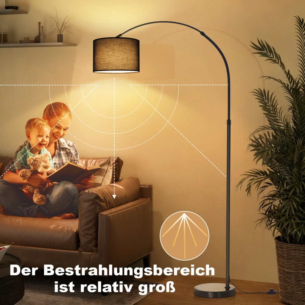 ZMH Lampada da Terra ad Arco Paralume in Tessuto 30cm Altezza 181cm Base in Marmo 26cm E27 per Soggiorno Senza Lampadina