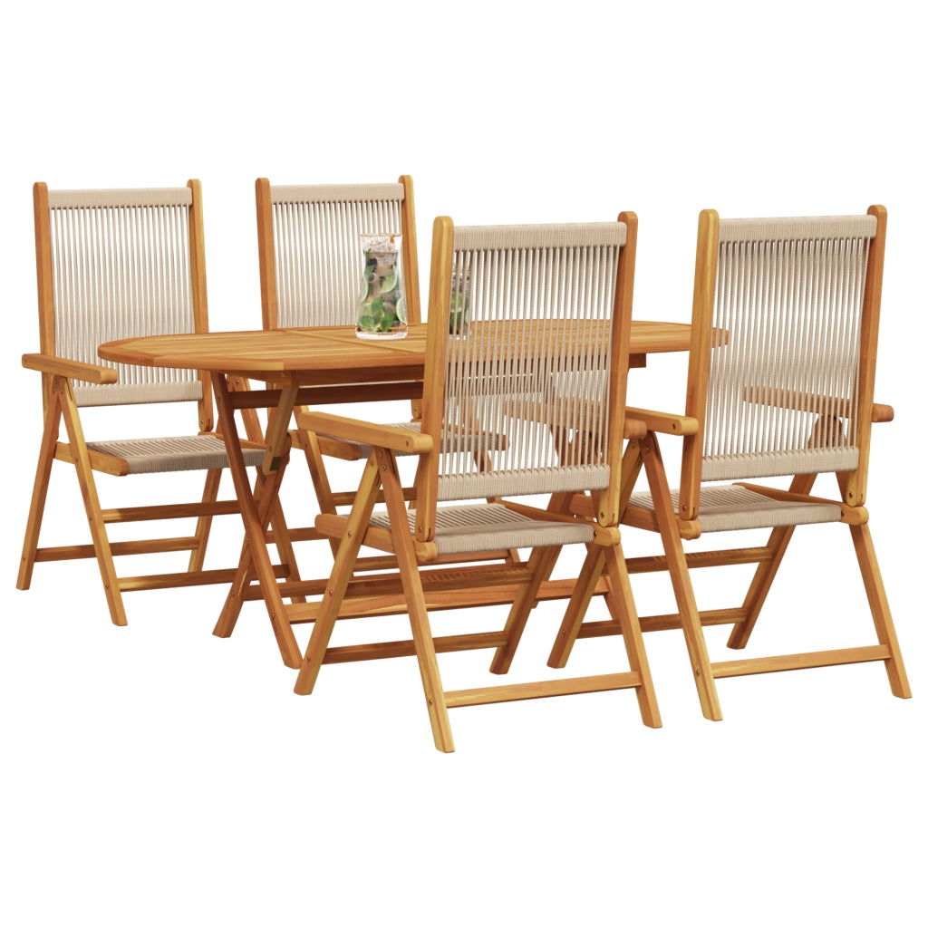 Set da pranzo da giardino  5 pezzi Beige in legno massello di acacia e poly rattan