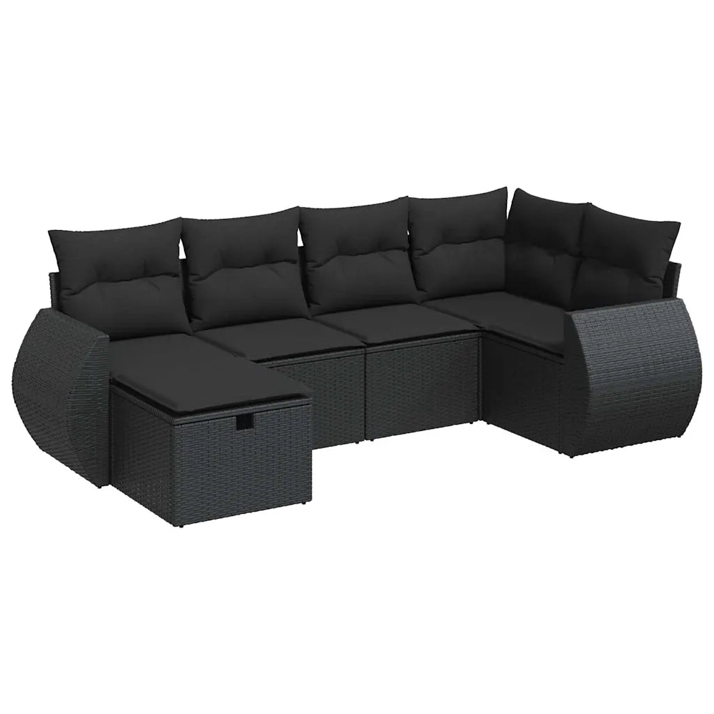 vidaXL Set Divano da Giardino 6 pz con Cuscini Nero in Polyrattan