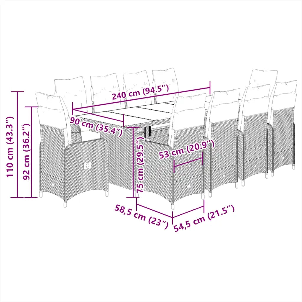 Set da Bistrò da Giardino 11 pz con Cuscini Nero in Polyrattan 3277276