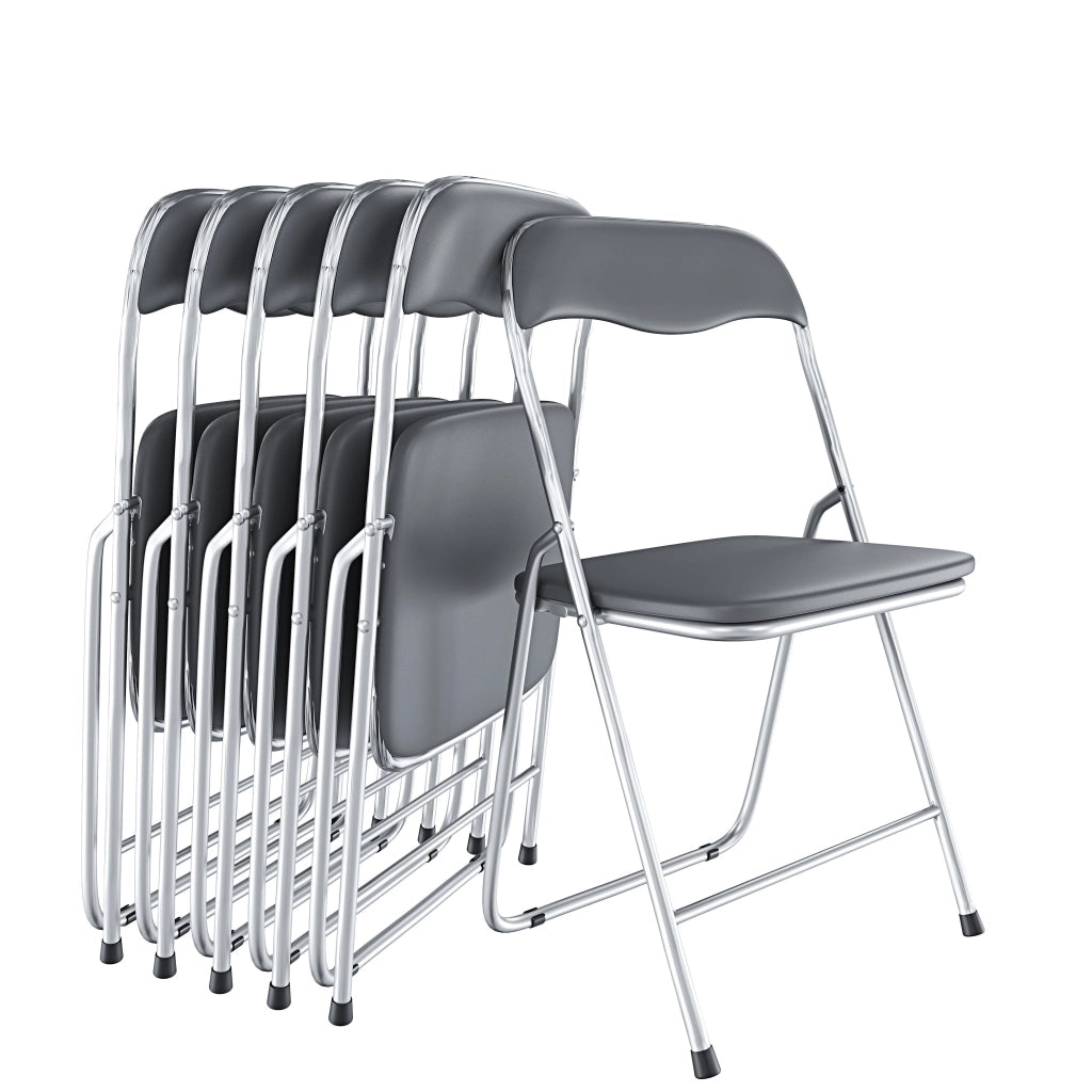 Set da 6 Sedia Pieghevole Slim Opaca in Metallo Sedie Salvaspazio per Ufficio Casa Campeggio Salotto Cucina In Ecopelle con Comoda Seduta Imbottita 78 x 44 x 44 cm (Grigio)