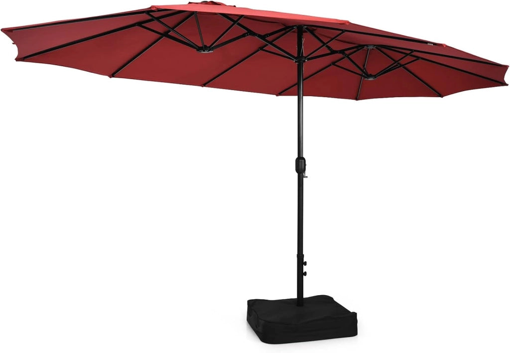 Ombrellone da Giardino Doppio 264x451cm, Ombrellone Rettangolare Anti UV con Manovella e Base, Parasole da Esterno Pieghevole per Balcone, Patio, Piscina, Terrazza, Bar, Cortile