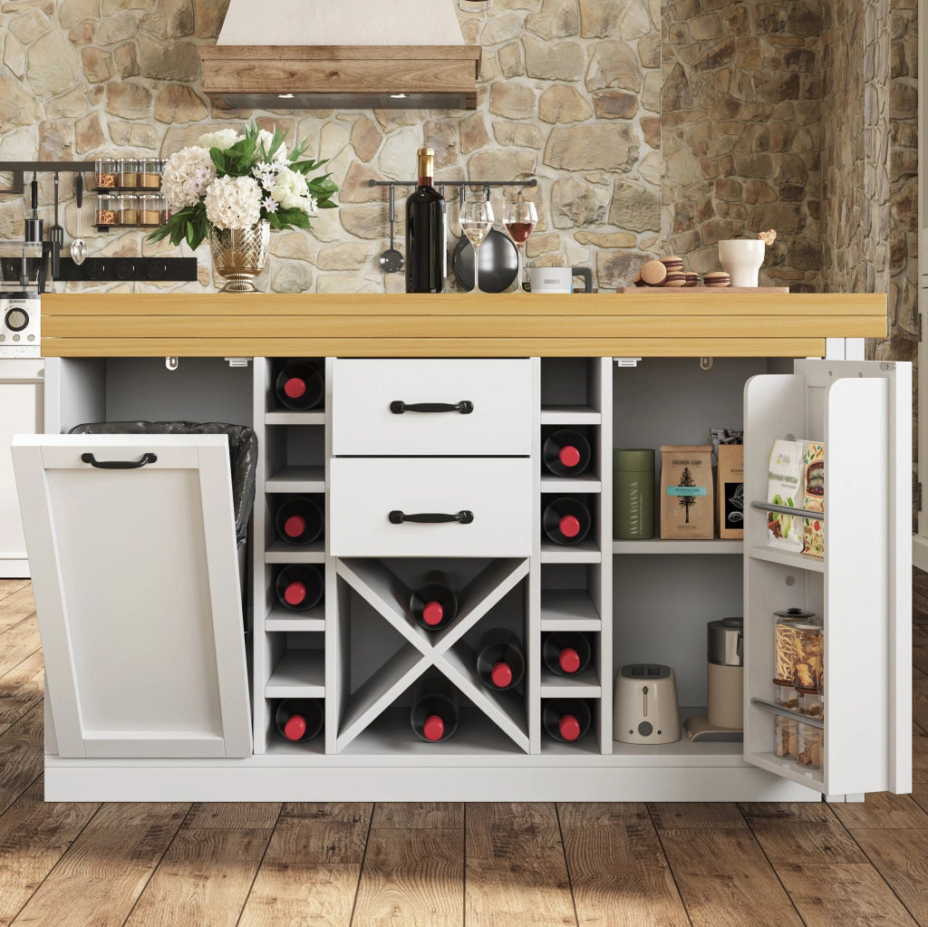 Isola cucina girevole 360° con contenitori, bianca