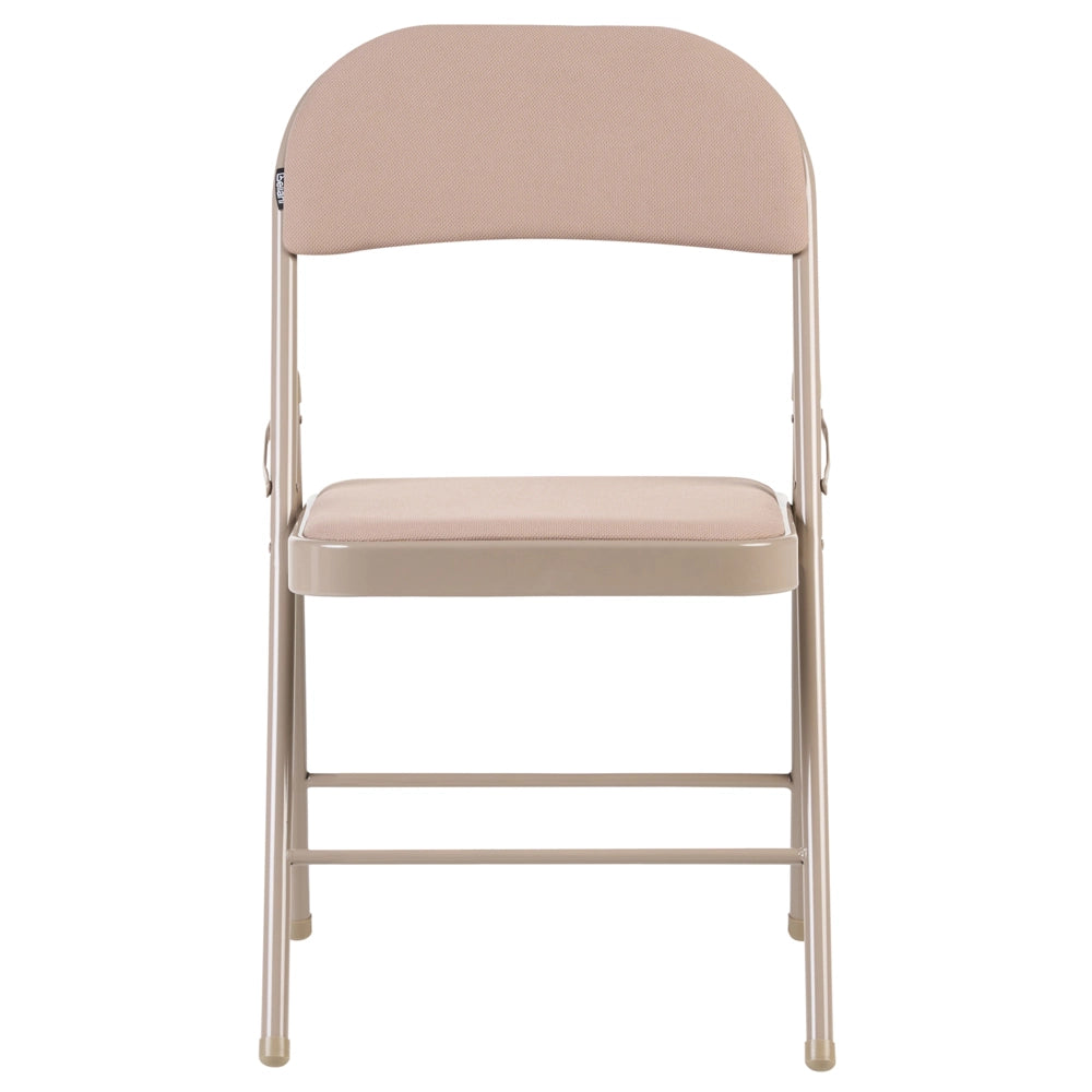 Set di 4 sedie pieghevoli con struttura in metallo beige, seduta e schienale imbottiti in tessuto, sedute ribaltabili