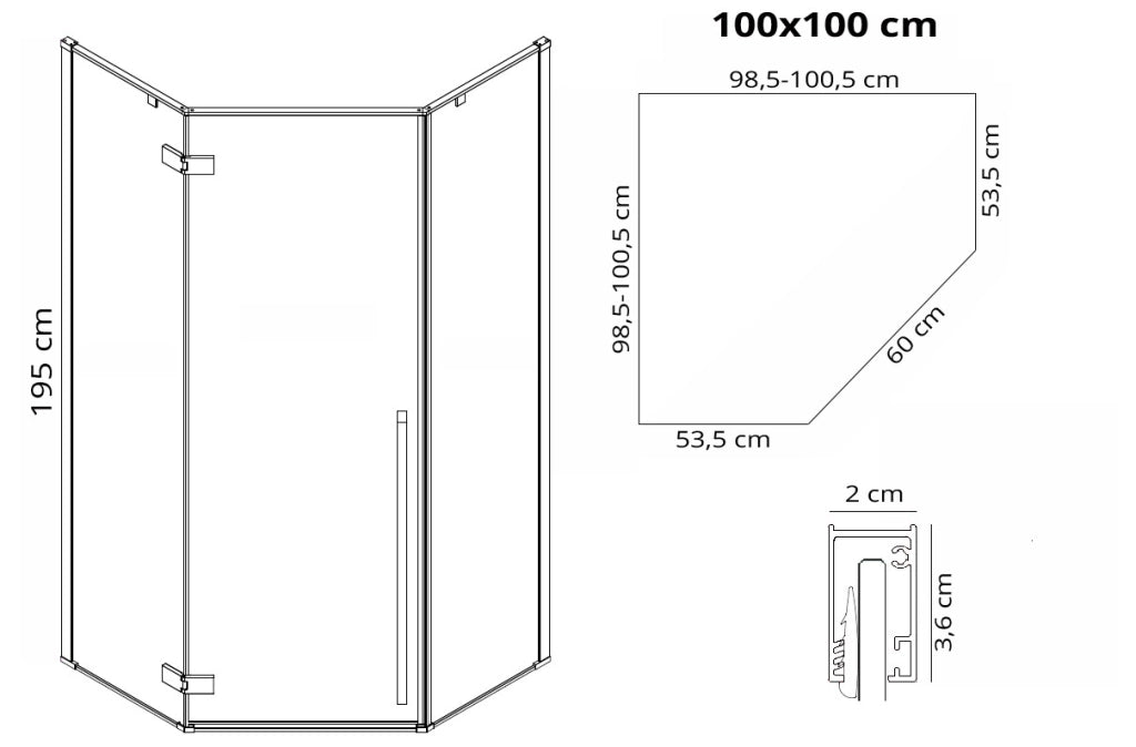 Cabina Doccia Diamond Black Mat 100x100