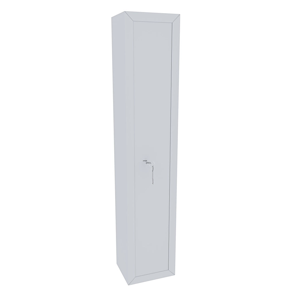 Armadio Portafucili In Acciaio Blindato Per Armi Con Cassetto Tesoretto E Serratura Con Chiave A Doppia Mappa Cassaforte Sicura  148 x 30 x 25 Cm  3 Posti Bianco Opaco