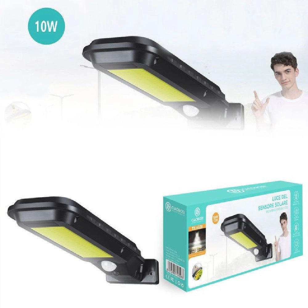 Trade Shop - Faro Lampione Stradale Pannello Solare Fotovoltaico Sensore 10 Watt Cob Tx-9328 -
