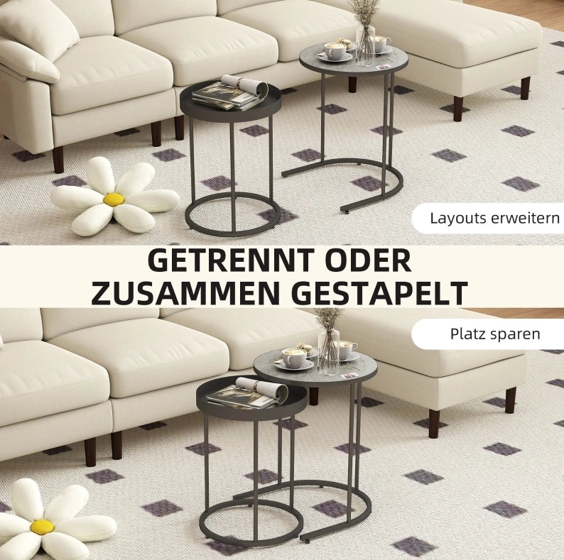 Set 2 tavolini ad incastro ?42 e ?36，5 cm in MDF e metallo grigio industriale
