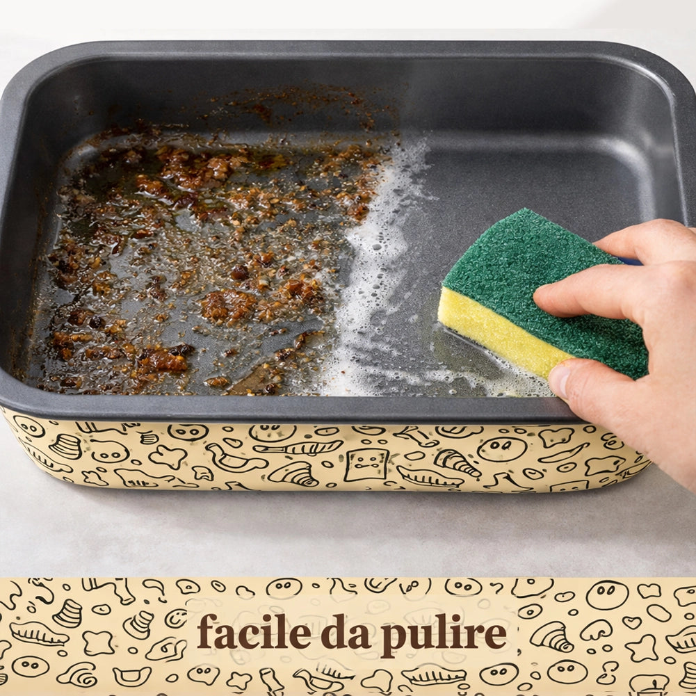 Set 4 Teglie Rettangolari con Alette 20-25-30-35 cm in Acciaio Antiaderente Beige