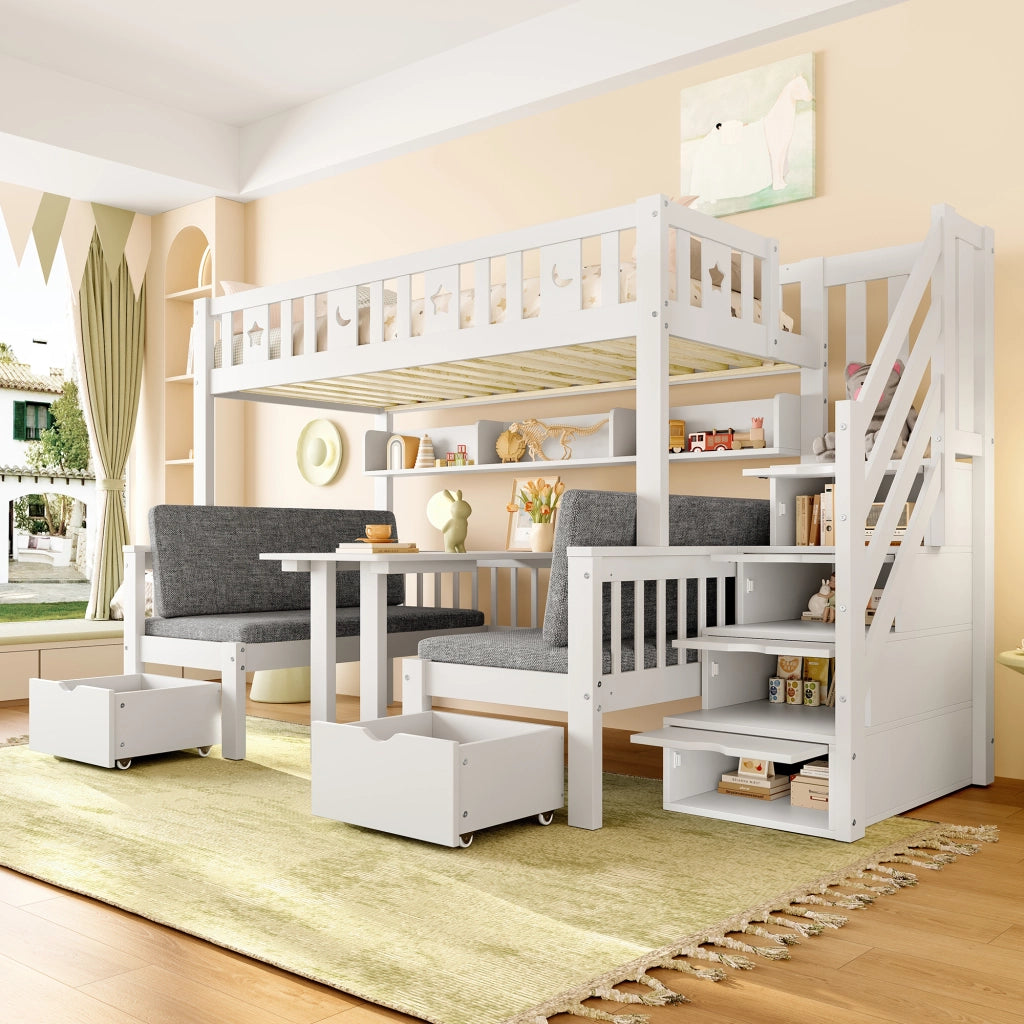 LETTO A CASTELLO multifunzionale 90x200 cm con scrivania, bianco