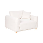 Poltrona da salotto con schienale in tessuto e gambe in legno bianco sporco stile moderno