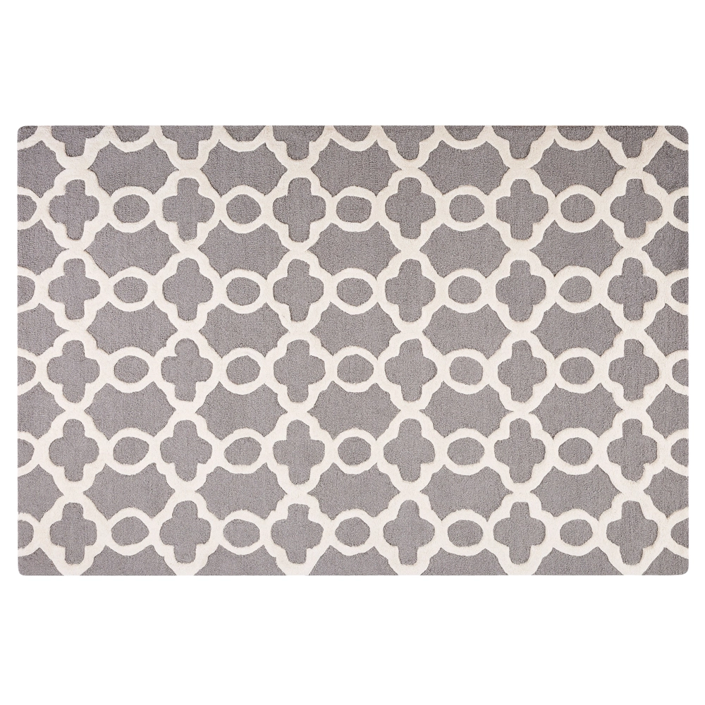 Tappeto Grigio Lana 140 x 200 cm Traliccio Quadrifoglio Trapuntato a Mano Orientale Trifoglio Marocchino