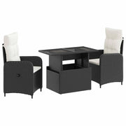 Set da pranzo per esterni 3 pcs Nero e Bianco Crema polyrattan