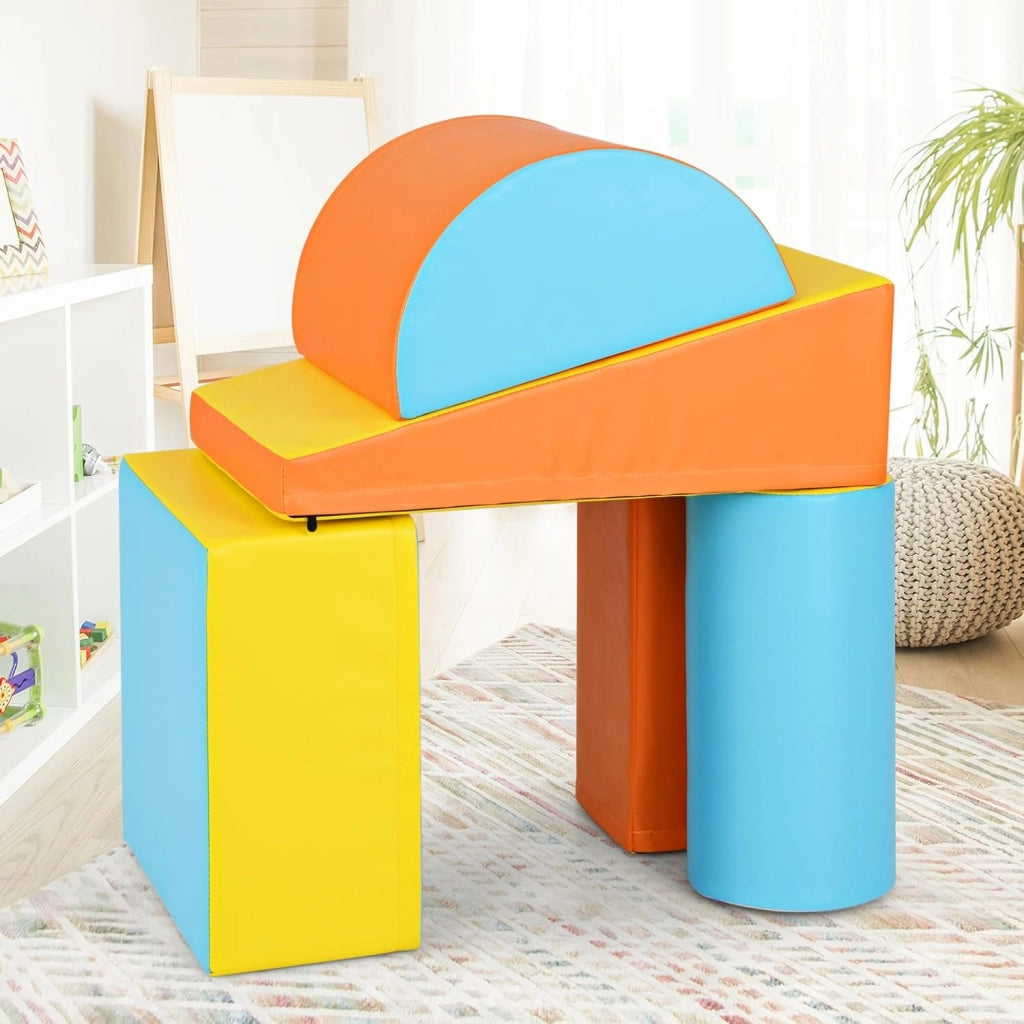 Set di 5 Blocchi con Diverse Forme e Colori, Giocattolo per Arrampicata e Strisciamento, Aiuta i Bambini a Crescere (Giallo e arancione)