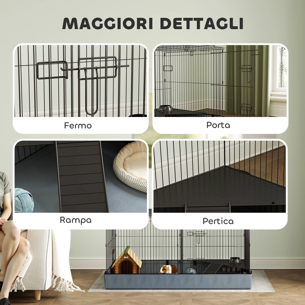 Gabbia per Animali Domestici 2 in 1 ¨C zephmum ¨C Nero 121x61x61 cm