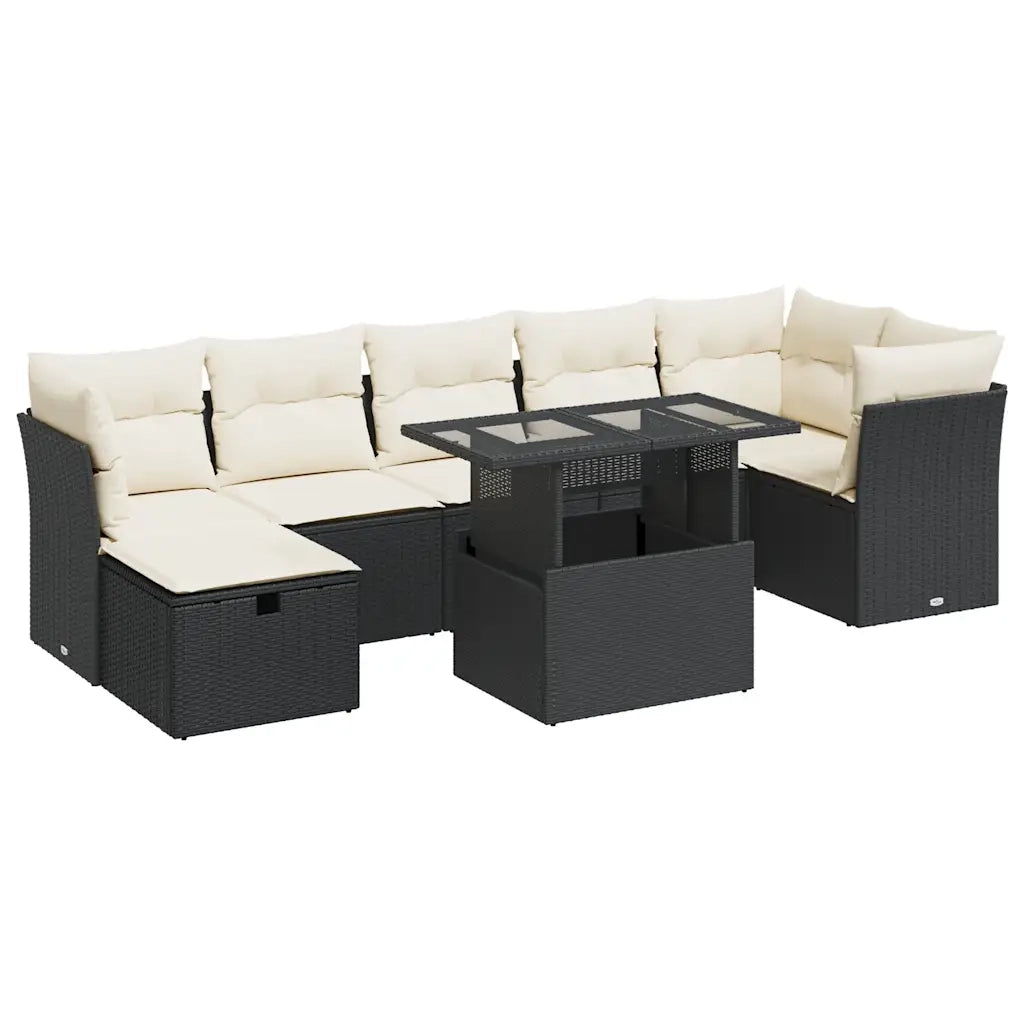 Set Divani da Giardino con Cuscini 8 pz Nero in Polyrattan 3327786