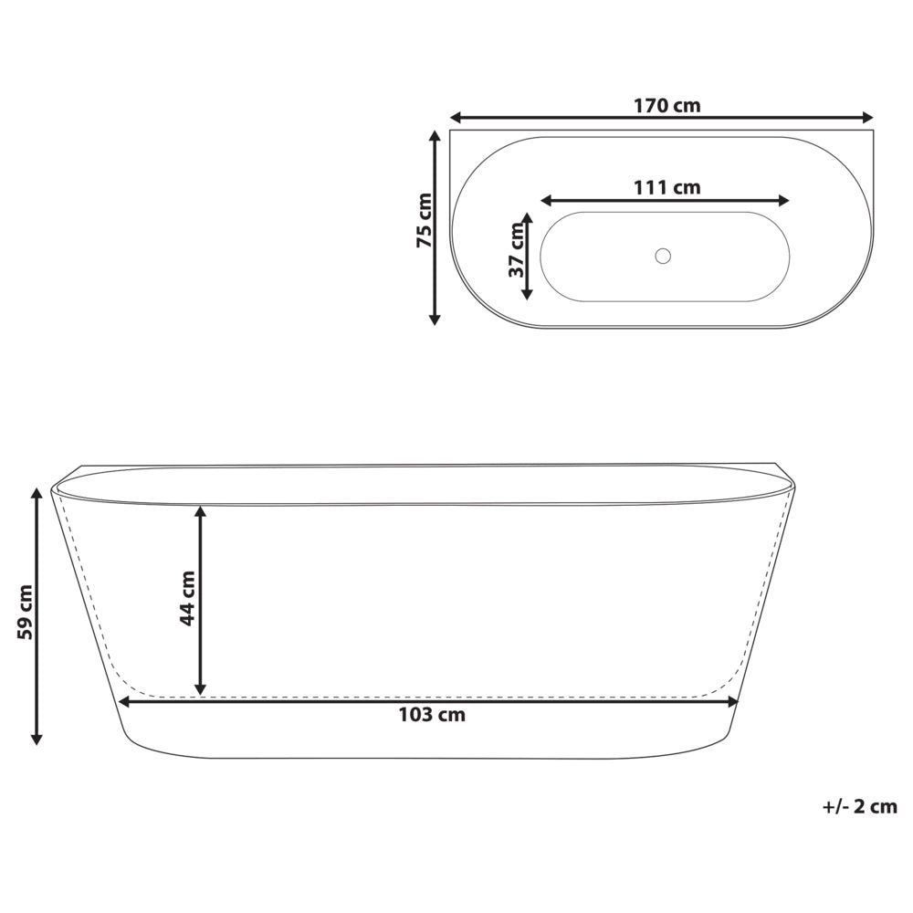 Vasca da bagno freestanding in acrilico bianco 170 cm design moderno forma ovale