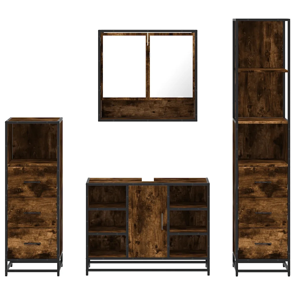 Set Mobili da Bagno 4 pz Rovere Fumo in Legno Multistrato 3301302