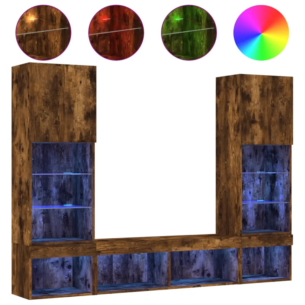 vidaXL Mobili TV a Muro con LED 5pz Rovere Fumo in Legno Multistrato